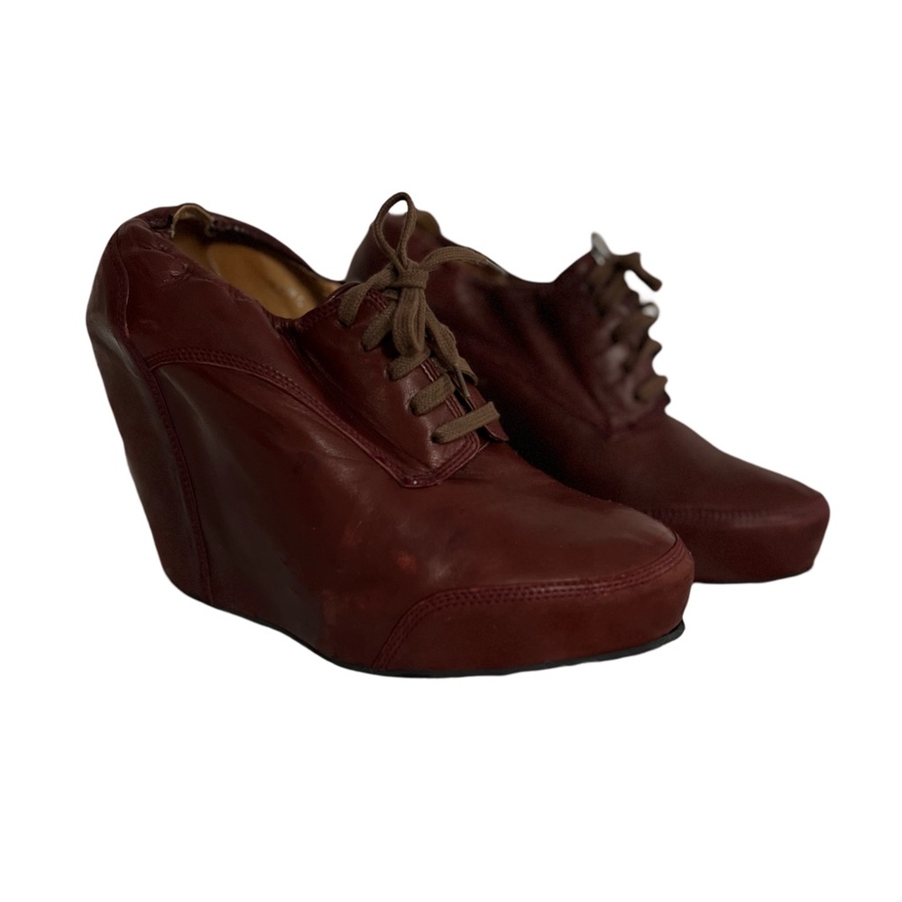 Dries Van Noten shoes c.2008 oxblood lace up platform wedges sz 7.5
